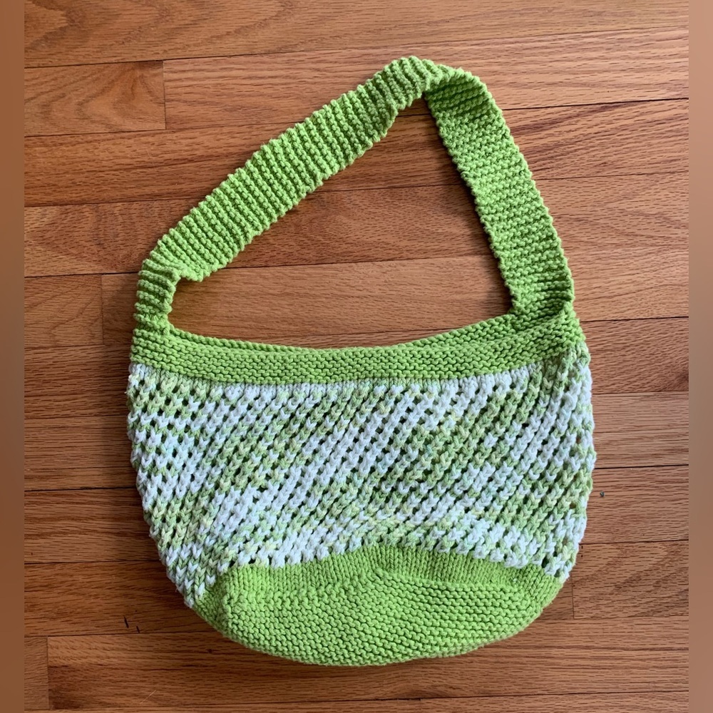 One of a kind, Handmade, Crochet Bag ~ Green & White